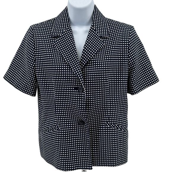 Alfred Dunner Jacket SZ 8P Navy Blue White Polka Dot Short Sleeve 2-Button Lined - Picture 1 of 8